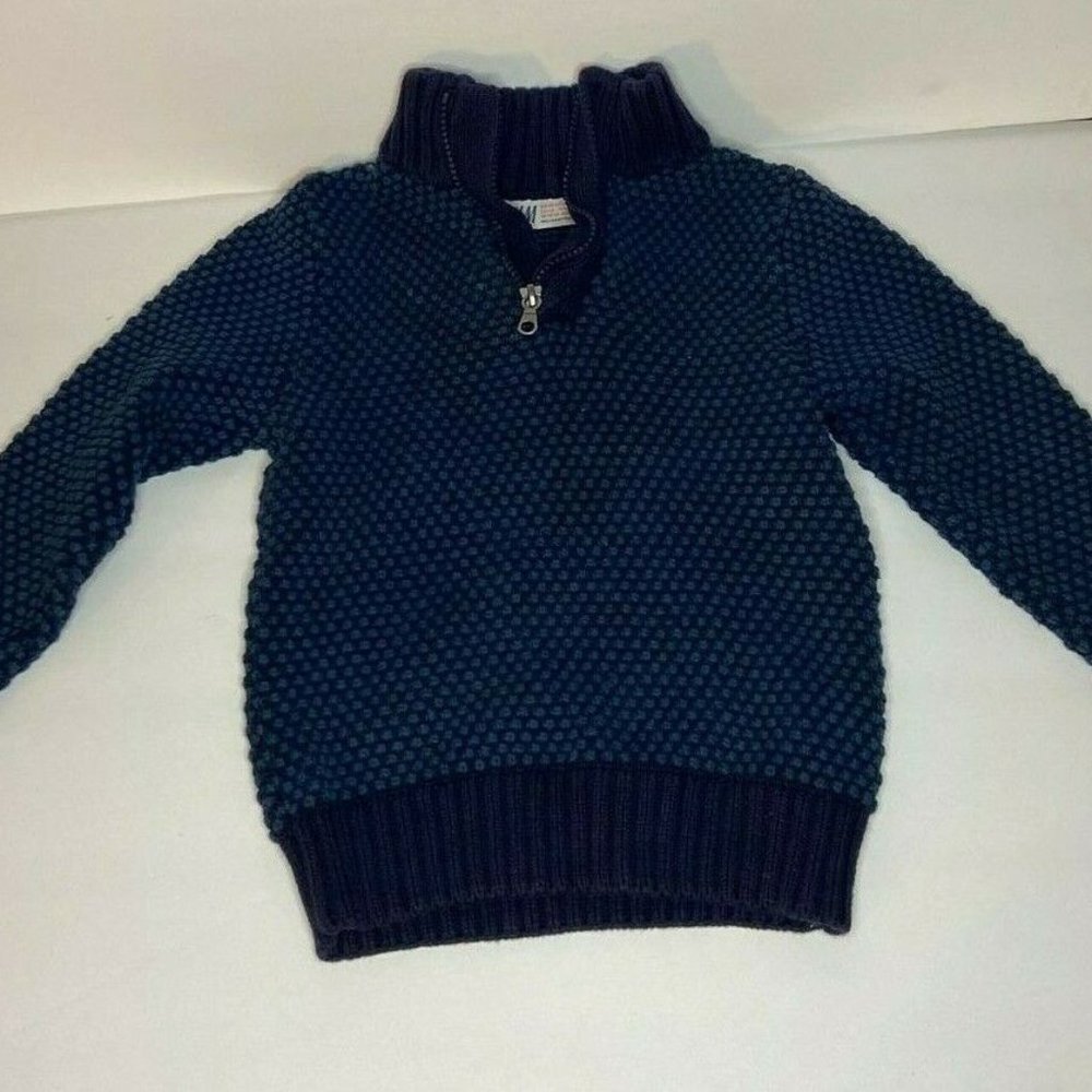 H&M High Collar Half Zip Blue Dot Knit Sweater 2-4Y